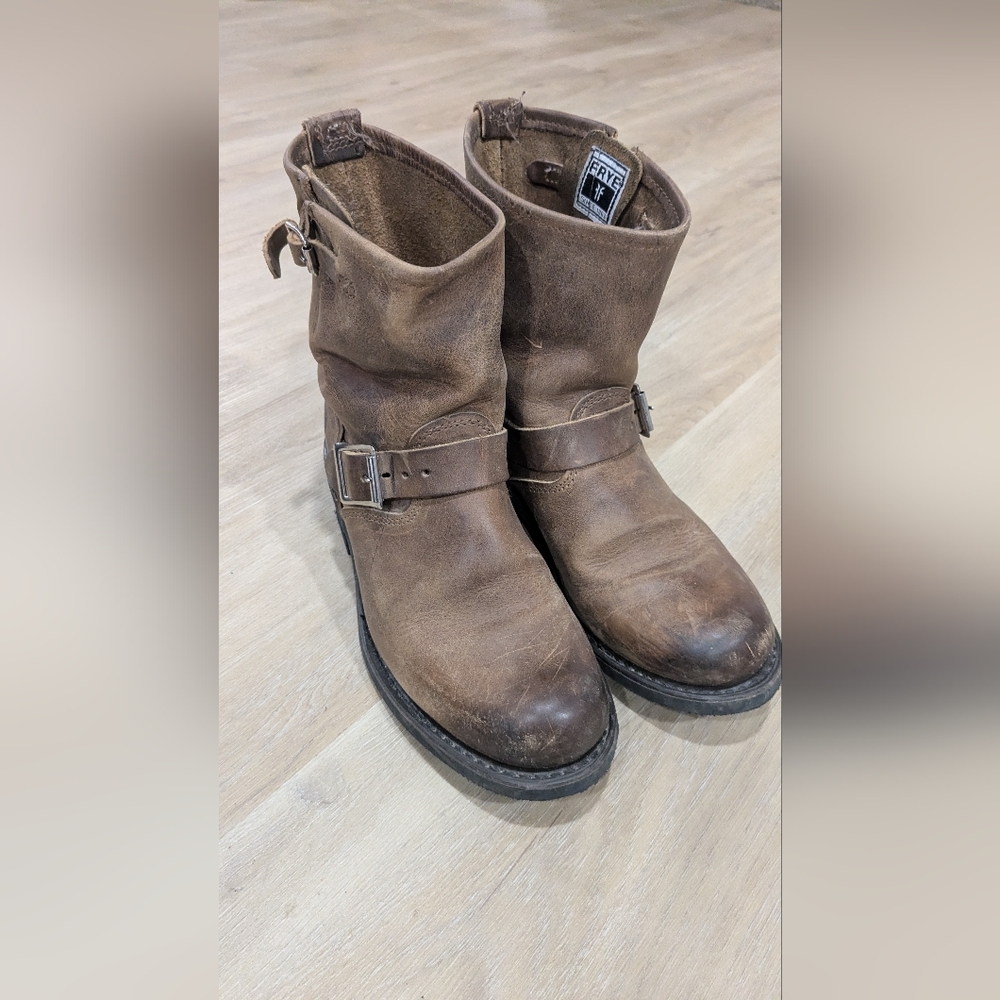 Frye Brown Leather Heath Moto Boots Women's Sz 7.5